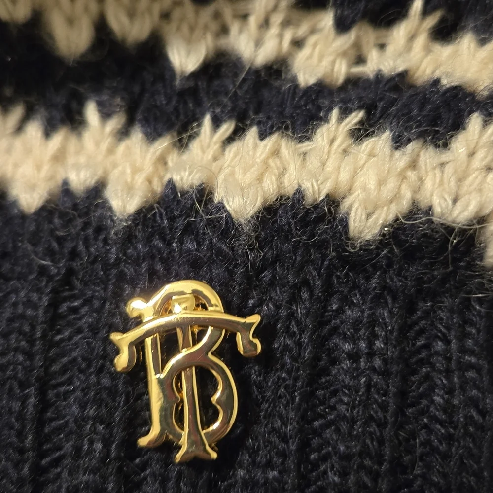 Tory Burch Carey Turtleneck Sweater Navy White Stripe Mohair Blend XL